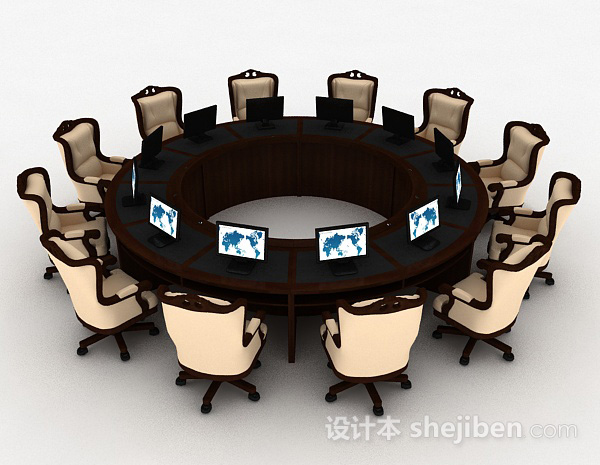 设计本简欧会议桌椅3d模型下载