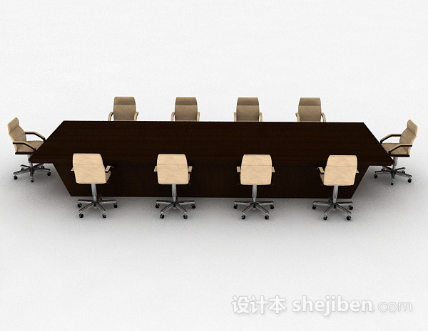 设计本棕色木质会议桌椅组合3d模型下载