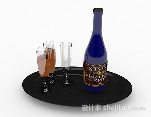 设计本欧式风格蓝瓶包装酒3d模型下载