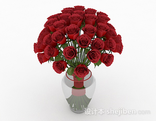 免费红玫瑰室内摆设花卉3d模型下载