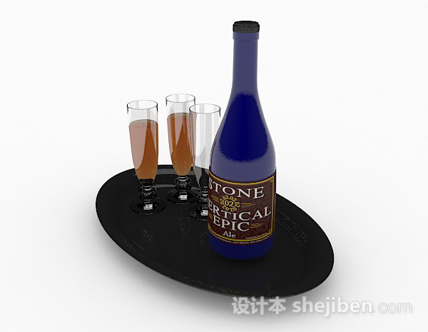免费欧式风格蓝瓶包装酒3d模型下载