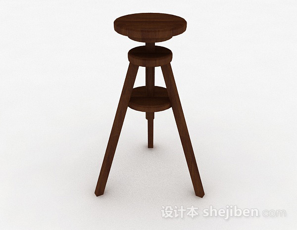 免费棕色木质圆形独凳3d模型下载