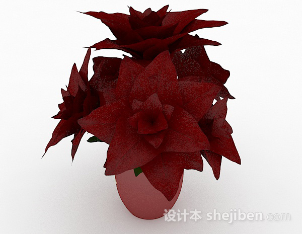 免费红色陶瓷盆栽3d模型下载