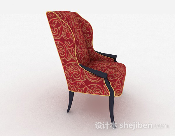 免费欧式红色花纹布艺单人椅3d模型下载