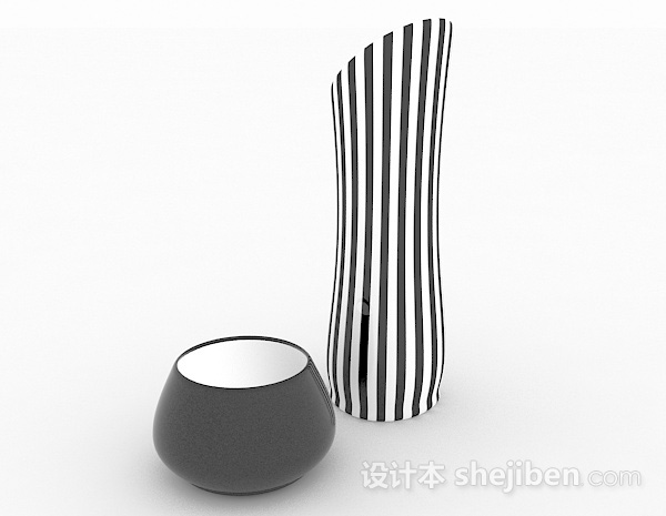 免费黑白条纹陶瓷摆件3d模型下载