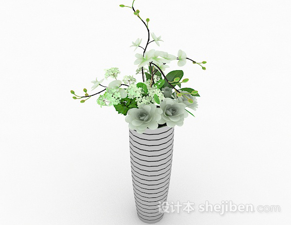 设计本现代风格白色条纹花盆3d模型下载
