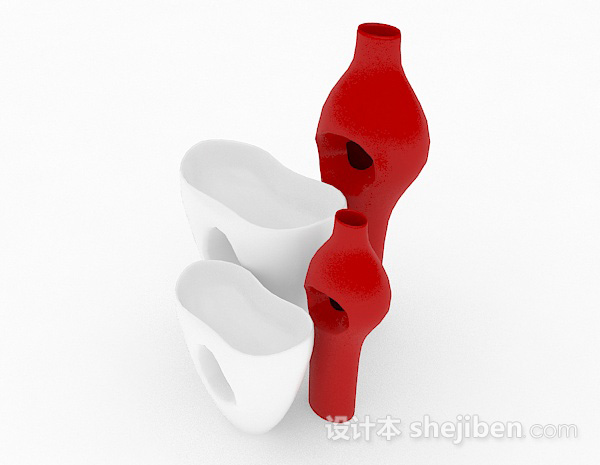 现代风格红白双色时尚陶瓷花瓶3d模型下载