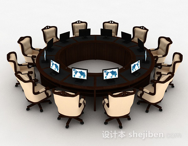 简欧会议桌椅3d模型下载