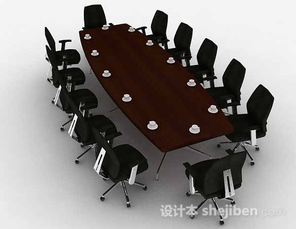 设计本棕色会议桌椅组合3d模型下载