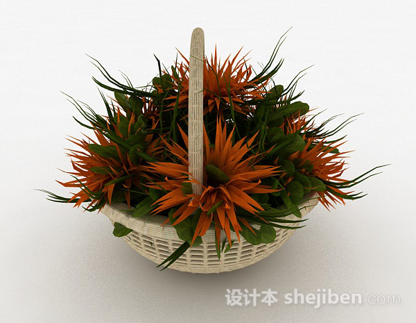 设计本室内装饰橙色花卉3d模型下载