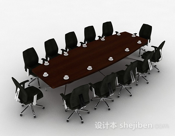 棕色会议桌椅组合3d模型下载