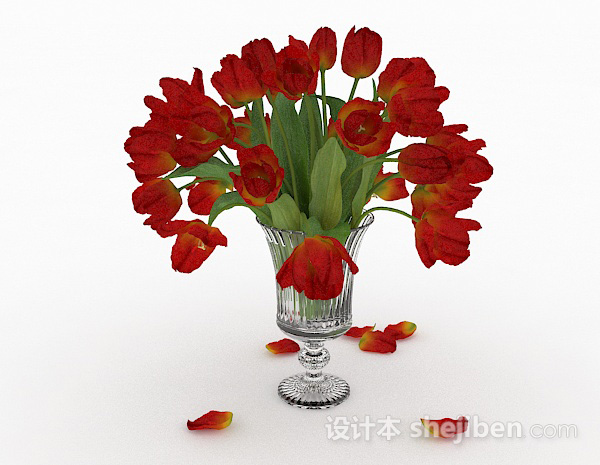 现代风格红色花朵家居摆设品3d模型下载