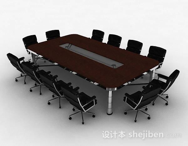 免费棕色办公会议桌椅3d模型下载