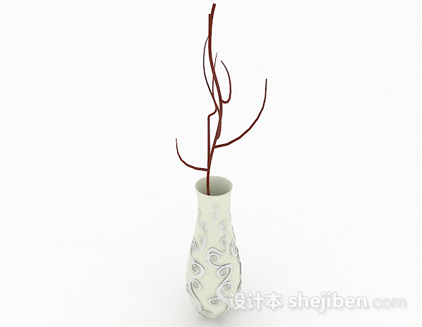 设计本白色雕花陶瓷花瓶3d模型下载