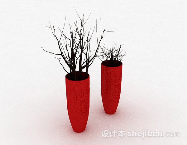 现代风格现代风红色陶瓷花瓶3d模型下载