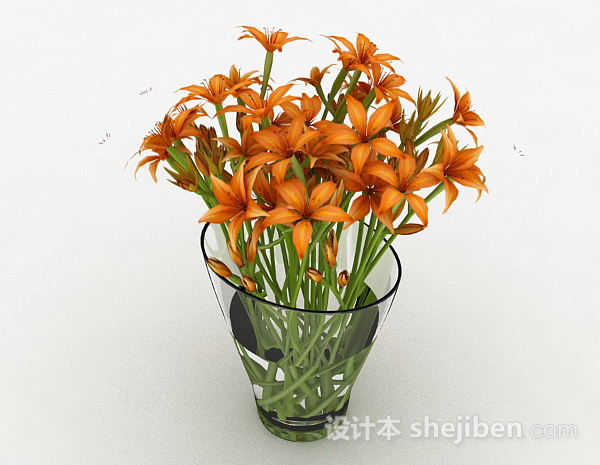 设计本橙色花卉家具摆设品3d模型下载