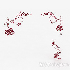 枣红色花卉图案墙纸3d模型下载