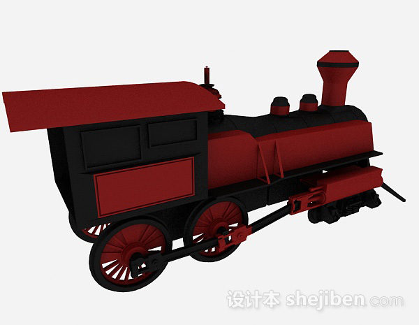 免费复古红色火车头3d模型下载