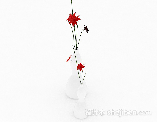 免费红色花卉植物室内插花摆设3d模型下载