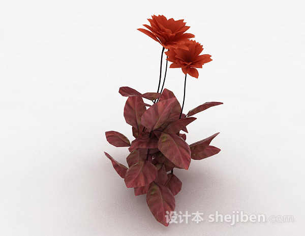 现代风格橙色花朵3d模型下载