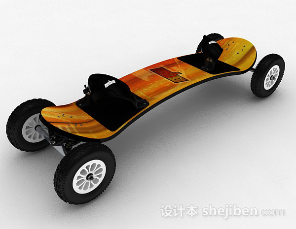 现代风格橙色四轮滑板3d模型下载
