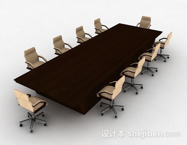 现代风格棕色木质会议桌椅组合3d模型下载