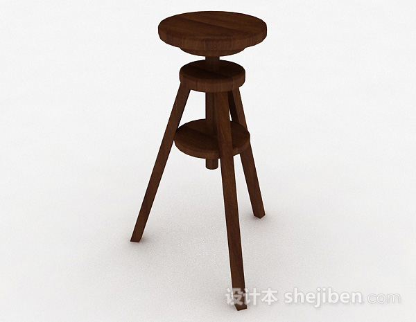 设计本棕色木质圆形独凳3d模型下载