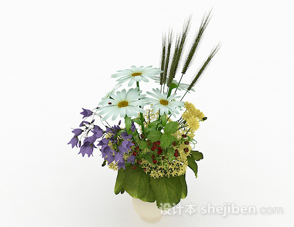 免费白色花卉植物室内插花摆设3d模型下载