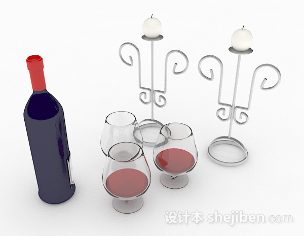 免费蓝色瓶包装红酒3d模型下载