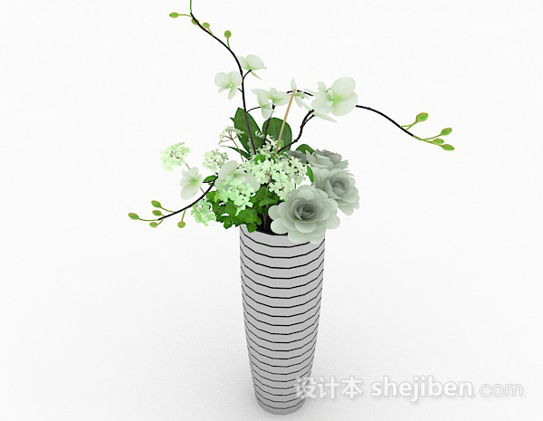 免费现代风格白色条纹花盆3d模型下载