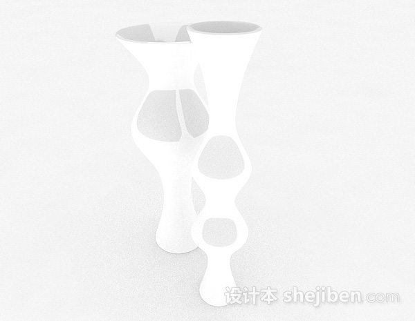 设计本白色造型广口花瓶3d模型下载