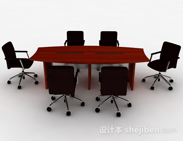 现代风格棕色办公桌椅组合3d模型下载