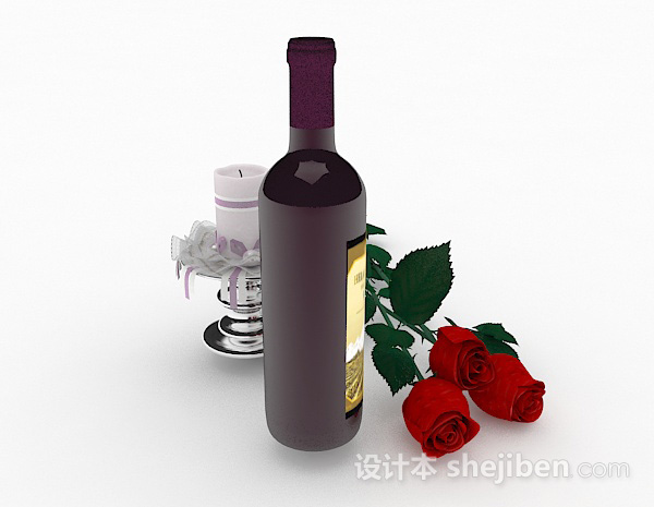 设计本紫色瓶包装红酒3d模型下载
