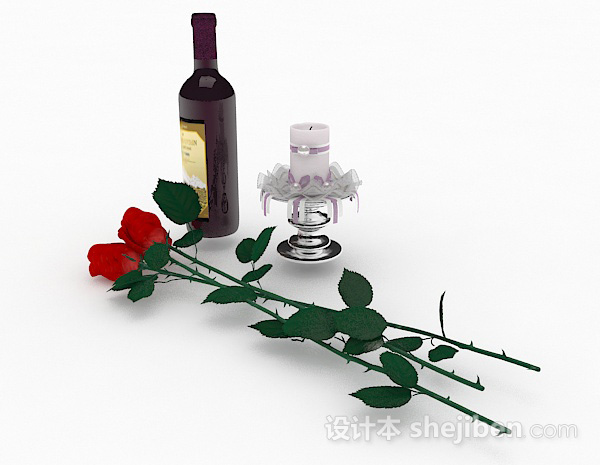 紫色瓶包装红酒3d模型下载