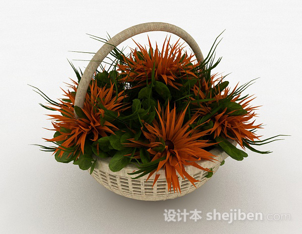 现代风格室内装饰橙色花卉3d模型下载