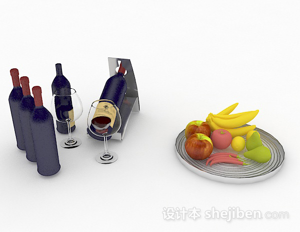 蓝色瓶包装红酒3d模型下载