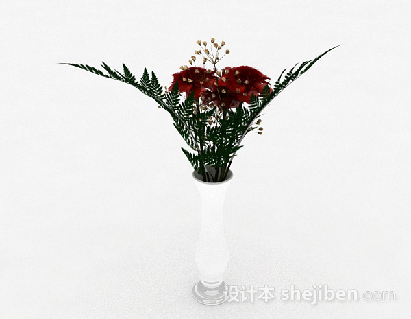 设计本红色花朵室内插花摆设3d模型下载