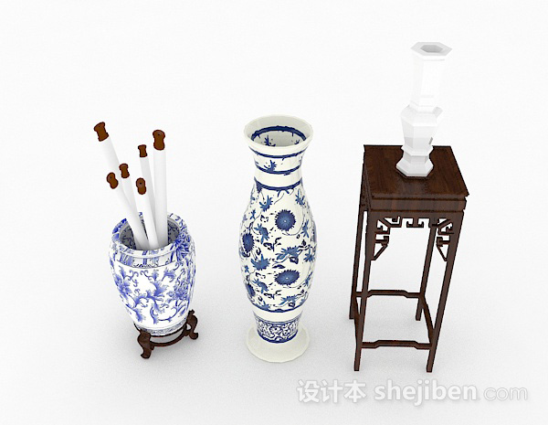 中式风格中式大件瓷器瓶3d模型下载