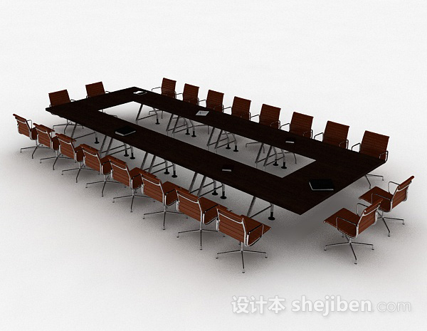 现代风格棕色大型会议桌椅组合