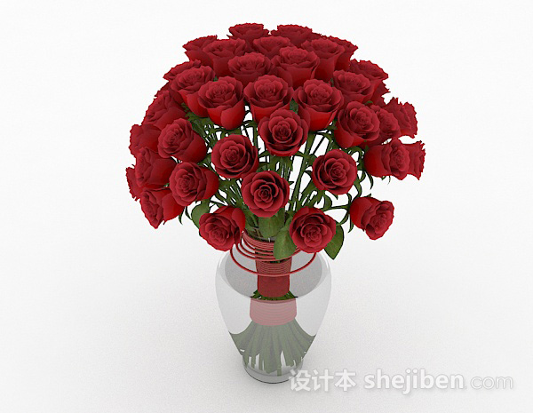 现代风格红玫瑰室内摆设花卉3d模型下载
