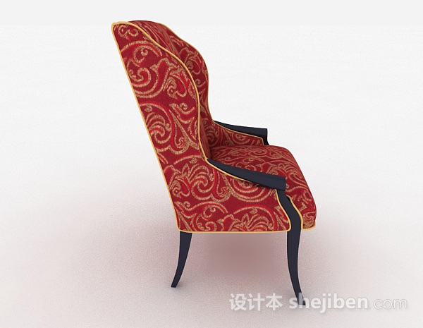 设计本欧式红色花纹布艺单人椅3d模型下载