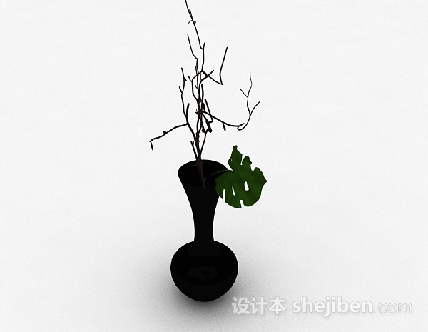 现代风格黑色喇叭状陶瓷花瓶3d模型下载