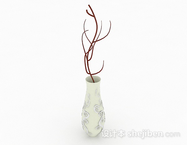 现代风格白色雕花陶瓷花瓶3d模型下载
