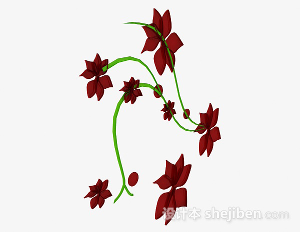 设计本红色花卉图案墙纸3d模型下载
