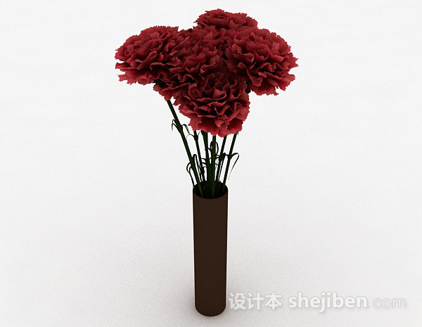 现代风格深红色花朵室内插花摆设3d模型下载