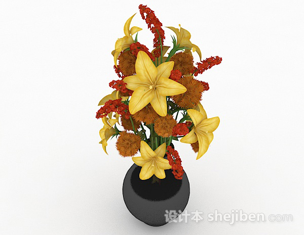 设计本黄色花朵家居花卉摆设3d模型下载
