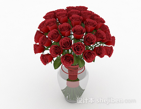 设计本红玫瑰室内摆设花卉3d模型下载