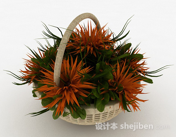免费室内装饰橙色花卉3d模型下载