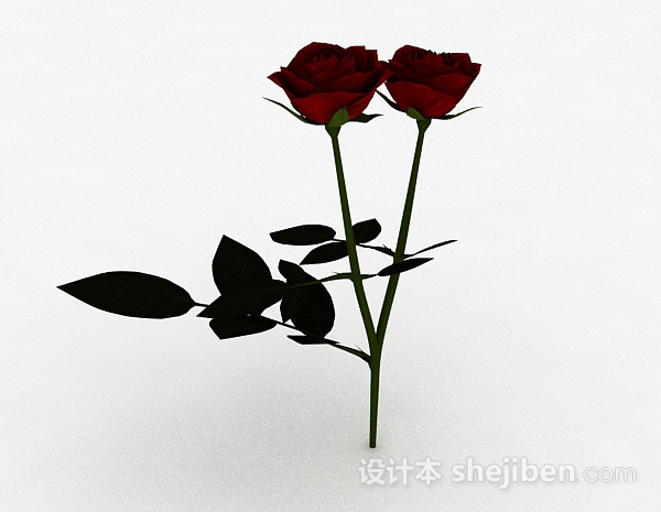 红色玫瑰3d模型下载