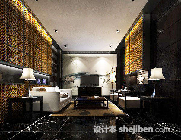 中式风格客厅3d模型下载